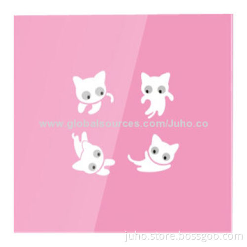 New Crystal Touchscreen Faceplates Switch, 4 Gang Pink Cat Glass